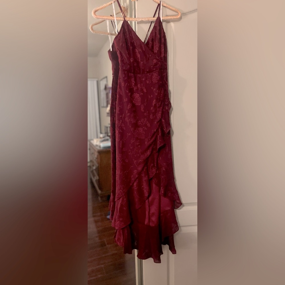 Lulus Burgundy floral Lace Up High Low Maxi Dress in Burgundy Size XS